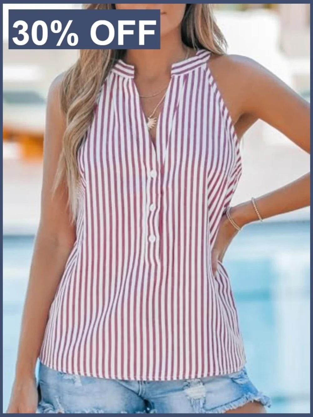CUPSHE Women's Striped V-Neck Tank Top Button Front Sleeveless_5